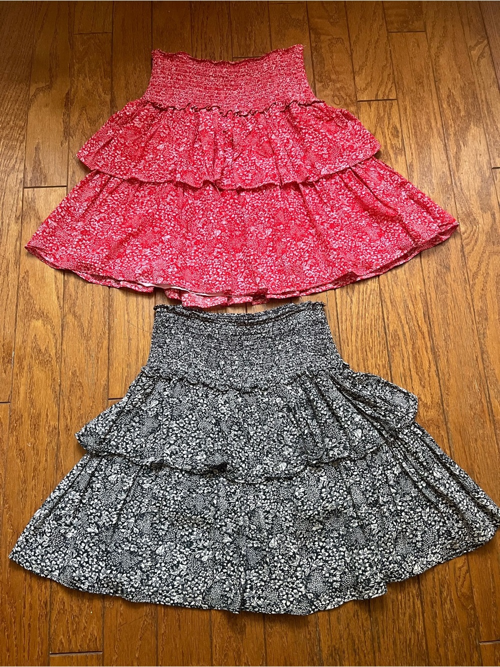 Two Anthropologie floral ruffle tiered skirts